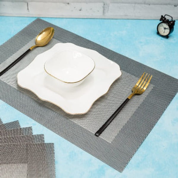 Table Mats - Concentrix - Fossil Grey And Silver - Set Of 6 Table Mats - Concentrix - Fossil Grey And Silver - Set Of 6